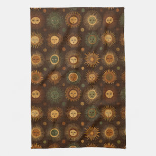 Linge De Cuisine Motif de visage de soleil céleste vintage