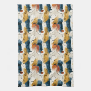 Linge De Cuisine Motif de visages de femmes en ligne continue abstr
