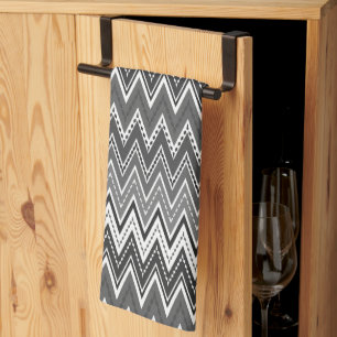 Linge De Cuisine Motif de zigzag géométrique noir et blanc