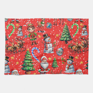 Linge De Cuisine Motif décoratif de Noël sur fond rouge