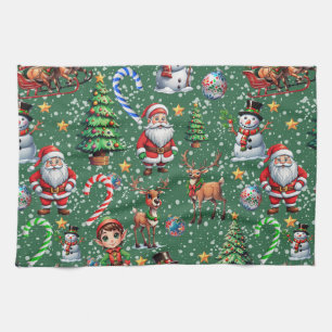 Linge De Cuisine Motif décoratif de Noël sur fond vert