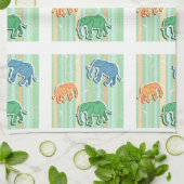 Linge De Cuisine Motif d'éléphant sur les rayures vertes (Plié)