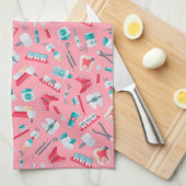 Linge De Cuisine Motif dentaire rose (Quart Plié)