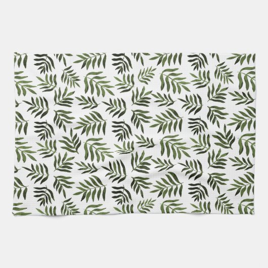Linge De Cuisine Motif des branches vertes aquarelle (Horizontal)