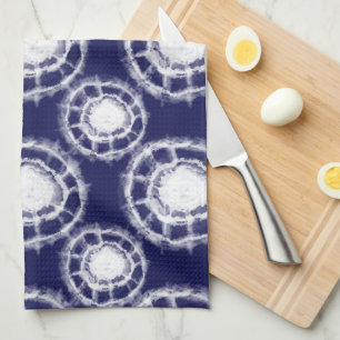 Linge De Cuisine Motif des cercles Shibori bleu et blanc
