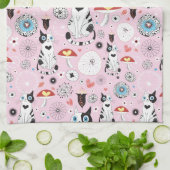 Linge De Cuisine motif des chats et des fleurs (Plié)
