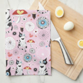 Linge De Cuisine motif des chats et des fleurs (Quart Plié)