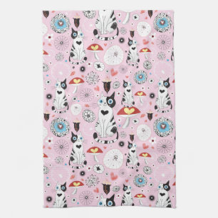 Linge De Cuisine motif des chats et des fleurs