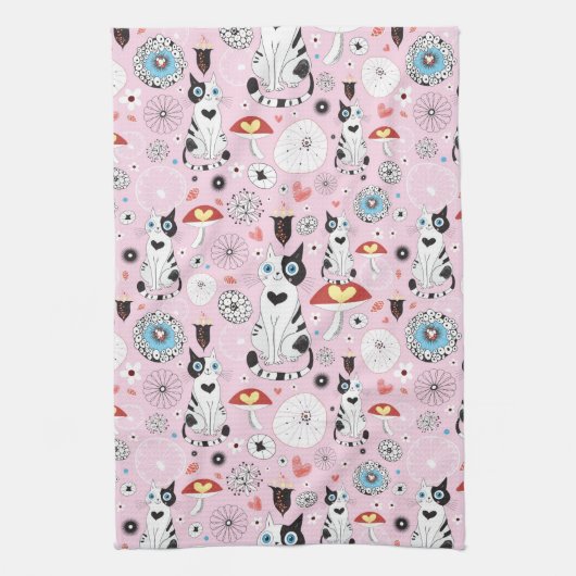 Linge De Cuisine motif des chats et des fleurs (Vertical)