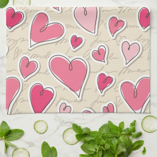 Linge De Cuisine Motif des coeurs (Plié)