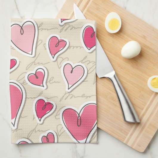 Linge De Cuisine Motif des coeurs (Quart Plié)