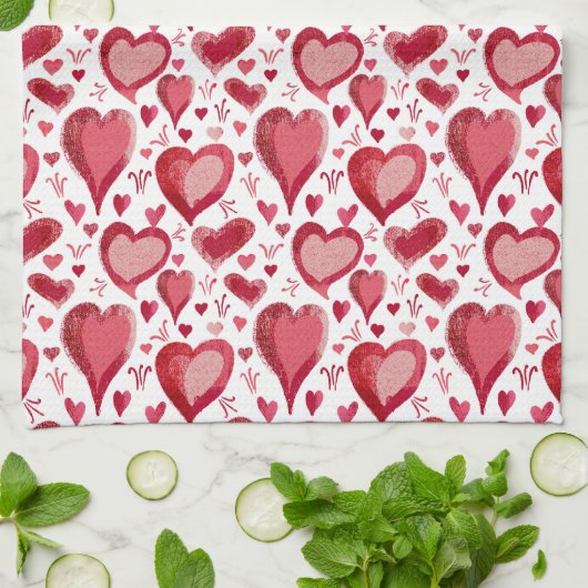 Linge De Cuisine Motif des Coeurs Roses rouges Dessin Saint Valenti (Plié)