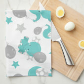 Linge De Cuisine Motif Des Eléphants Bleus, Étoiles, Votre Nom (Quart Plié)