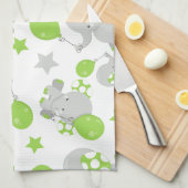 Linge De Cuisine Motif Des Eléphants, Eléphants Mignons - Grey Vert (Quart Plié)