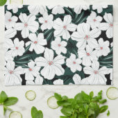 Linge De Cuisine Motif des fleurs tropicales blanches (Plié)