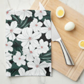 Linge De Cuisine Motif des fleurs tropicales blanches (Quart Plié)