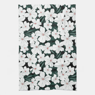 Linge De Cuisine Motif des fleurs tropicales blanches