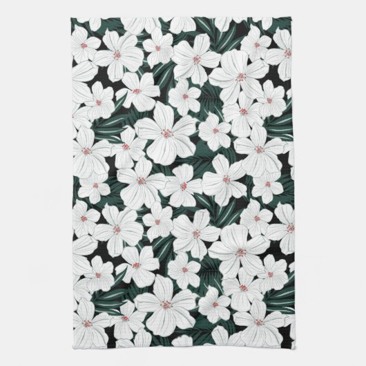 Linge De Cuisine Motif des fleurs tropicales blanches (Vertical)