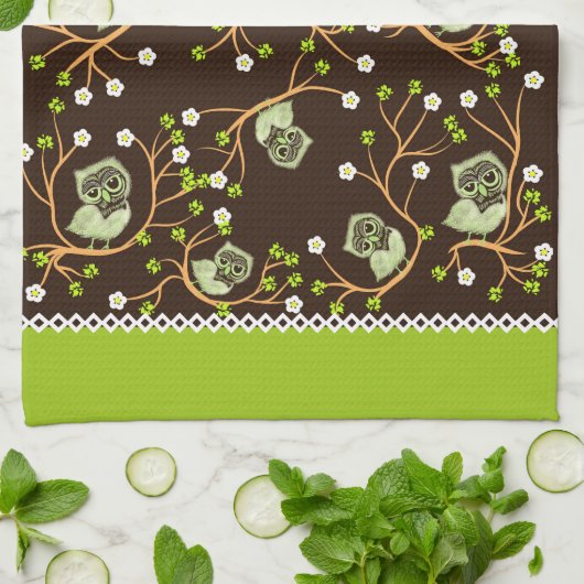 Linge De Cuisine Motif des hiboux (Plié)