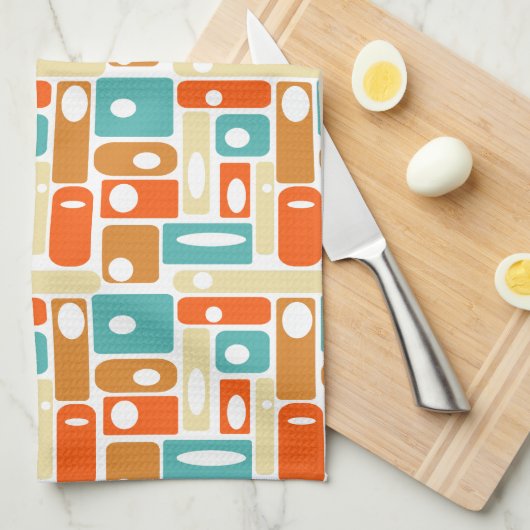 Linge De Cuisine Motif des Rectangles orange turquoise du milieu du (Quart Plié)