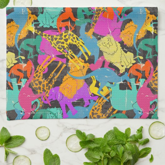 Linge De Cuisine Motif des silhouettes d'animaux rétro (Plié)