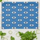 Linge De Cuisine Motif des yeux mal grecs bleu noir blanc (Plié)