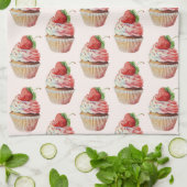 Linge De Cuisine Motif dessert sucré fraise Cupcake (Plié)