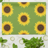 Linge De Cuisine Motif D'Été Fleuri De Tournesol Jaune Et Vert (Plié)