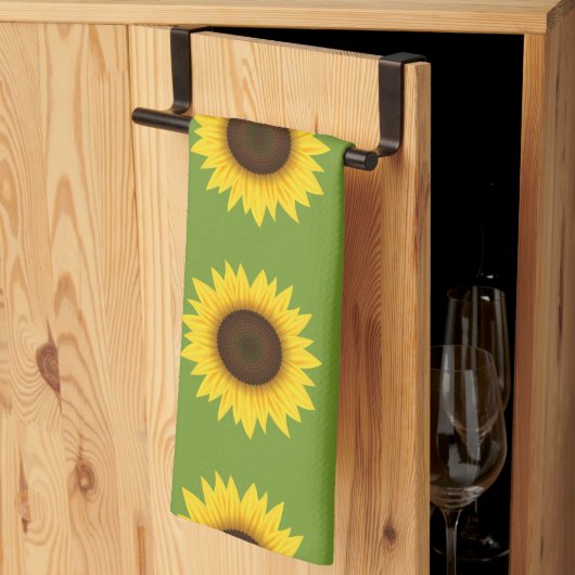 Linge De Cuisine Motif D'Été Fleuri De Tournesol Jaune Et Vert (Pliage en tiers)