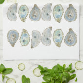 Linge De Cuisine Motif d'huîtres d'aquarelle côtière (Plié)