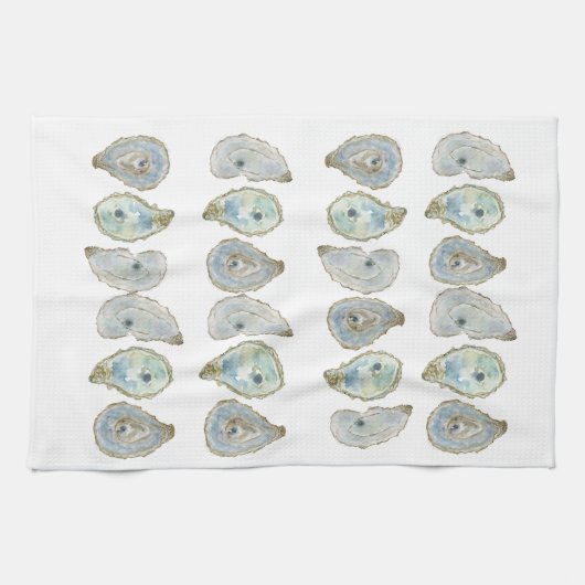 Linge De Cuisine Motif d'huîtres d'aquarelle côtière (Horizontal)