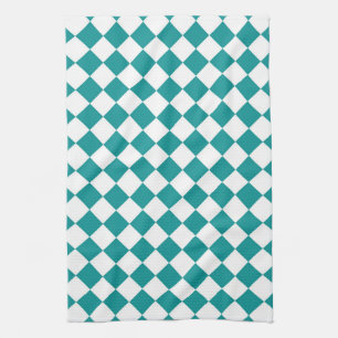 Linge De Cuisine Motif diamant à carreaux blanc sarcelle