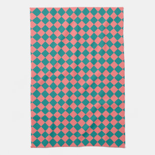 Linge De Cuisine Motif diamant à carreaux cyan rose
