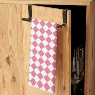 Linge De Cuisine Motif diamant à carreaux rose blanc