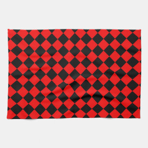 Linge De Cuisine Motif diamant à carreaux rouge et noir