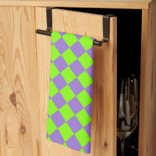 Linge De Cuisine Motif diamant à carreaux vert et violet
