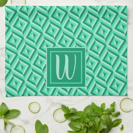 Linge De Cuisine Motif diamant à trois tons vert Monogram (Plié)