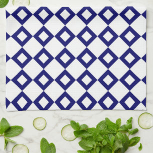 Linge De Cuisine Motif diamant blanc et marine