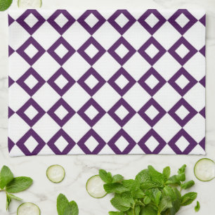 Linge De Cuisine Motif diamant blanc et violet
