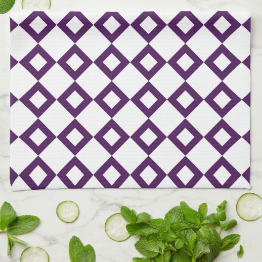 Linge De Cuisine Motif diamant blanc et violet (Plié)