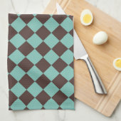Linge De Cuisine Motif diamant Brown Turquoise Checker  (Quart Plié)