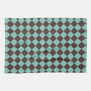 Linge De Cuisine Motif diamant Brown Turquoise Checker 