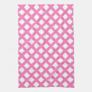 Linge De Cuisine Motif diamant damier rose blanc