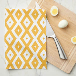 Linge De Cuisine Motif diamant jaune et blanc soleil