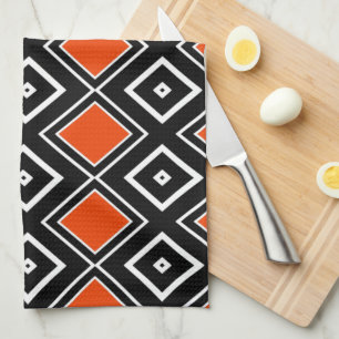 Linge De Cuisine Motif diamant moderne noir et orange