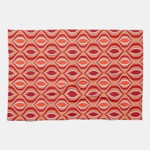Linge De Cuisine Motif diamant orange, corail, marron.