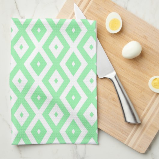 Linge De Cuisine Motif diamant vert et blanc (Quart Plié)