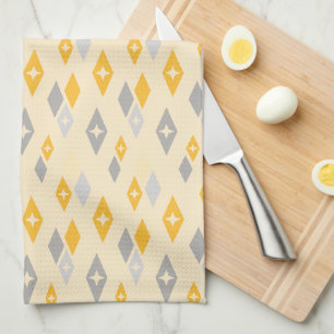 Linge De Cuisine Motif Diamants Atomiques MCM Jaune, Gris