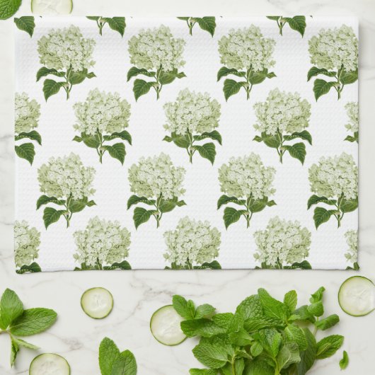 Linge De Cuisine Motif d'illustration blanc vert (Plié)