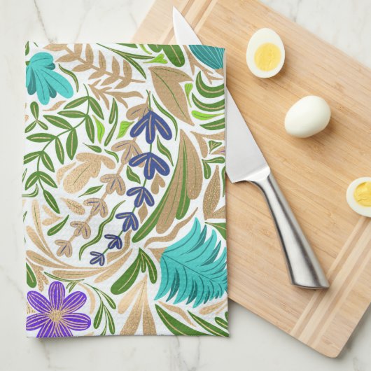 Linge De Cuisine Motif d'illustration couleur or floral feuille (Quart Plié)